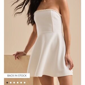 Altar'd State Strapless White Dress with Pearl Accents